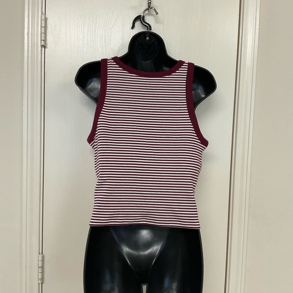 Uniqlo Burgundy and White Striped Tank Top - Picture 2 of 6